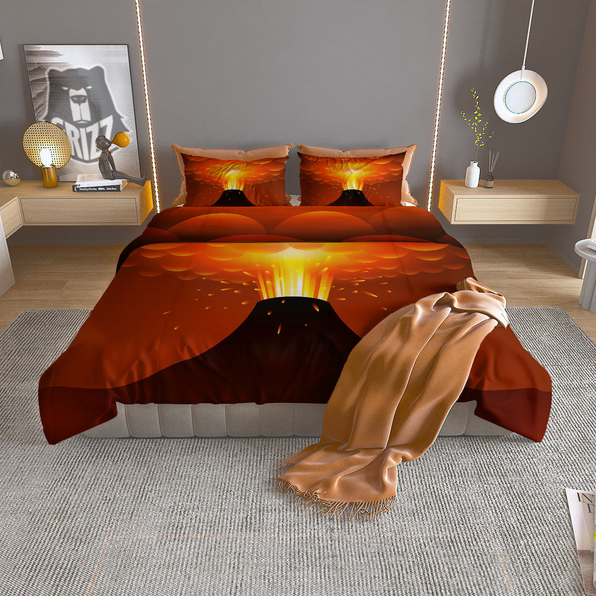 Volcano Erupt Print Duvet Cover Bedding Set