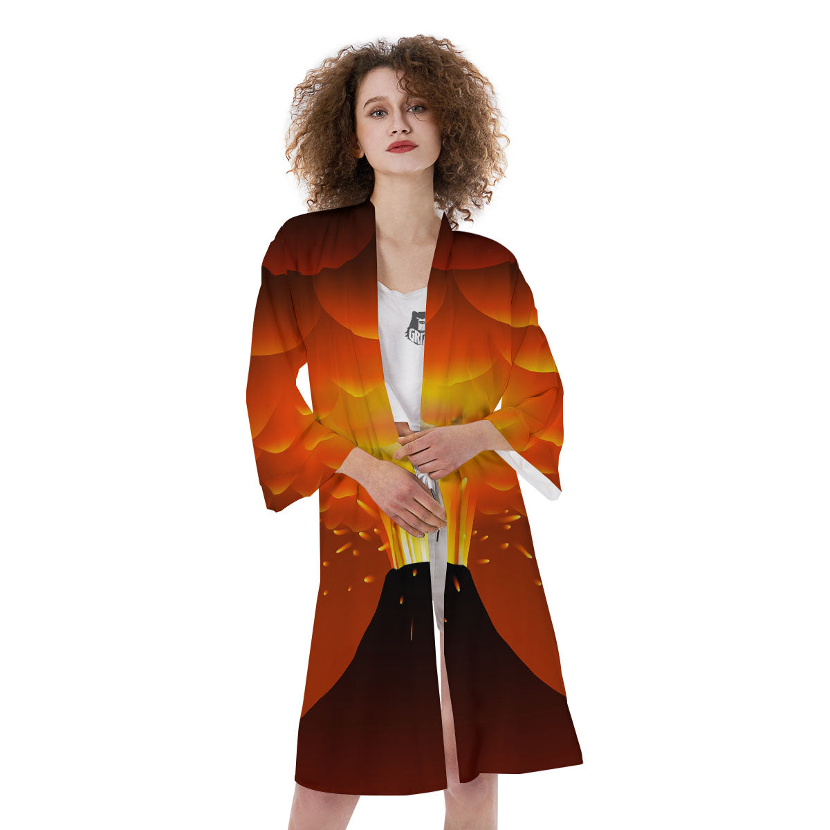 Volcano Erupt Print Kimono-grizzshop