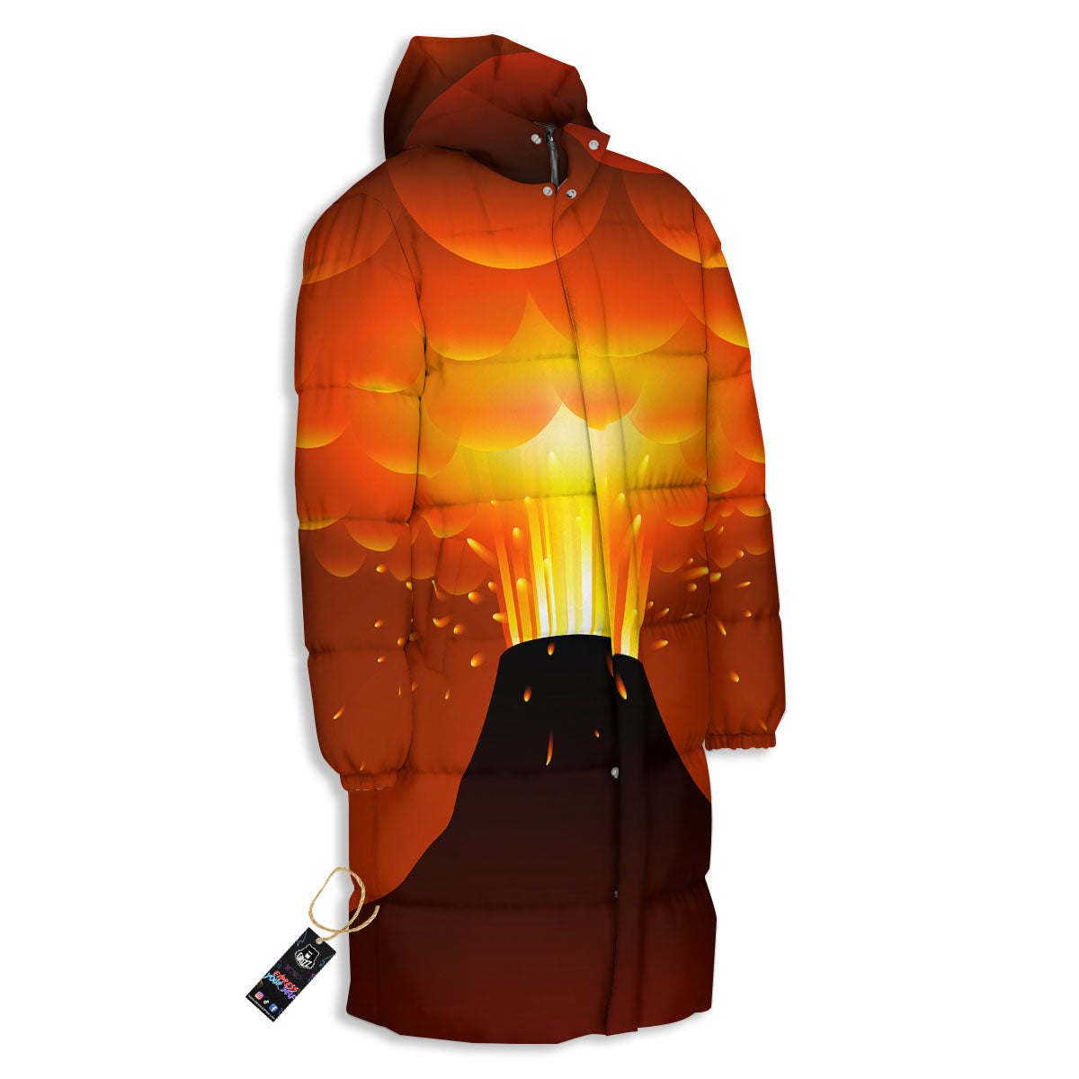Volcano Erupt Print Long Down Jacket-grizzshop