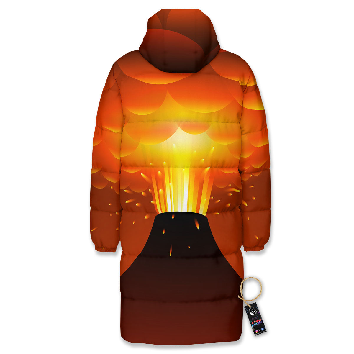 Volcano Erupt Print Long Down Jacket-grizzshop