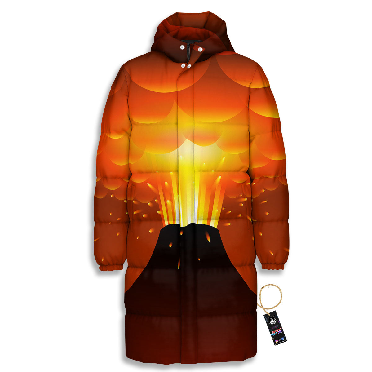 Volcano Erupt Print Long Down Jacket-grizzshop