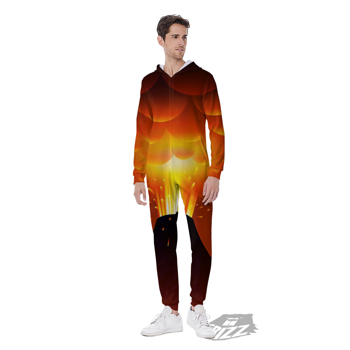 Volcano Erupt Print Men's Jumpsuit-grizzshop