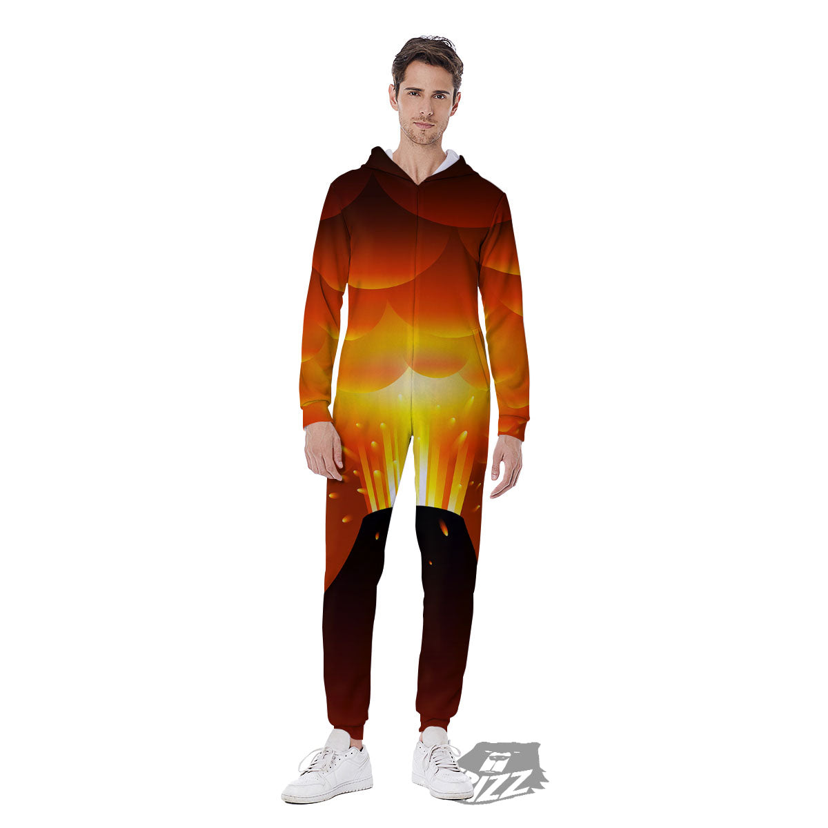 Volcano Erupt Print Men's Jumpsuit-grizzshop