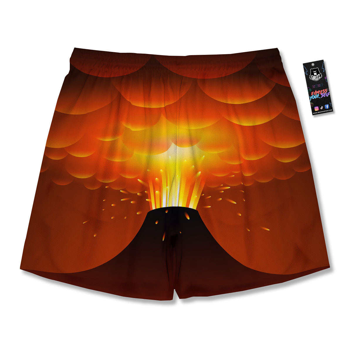 Volcano Erupt Print Men's Running Shorts-grizzshop