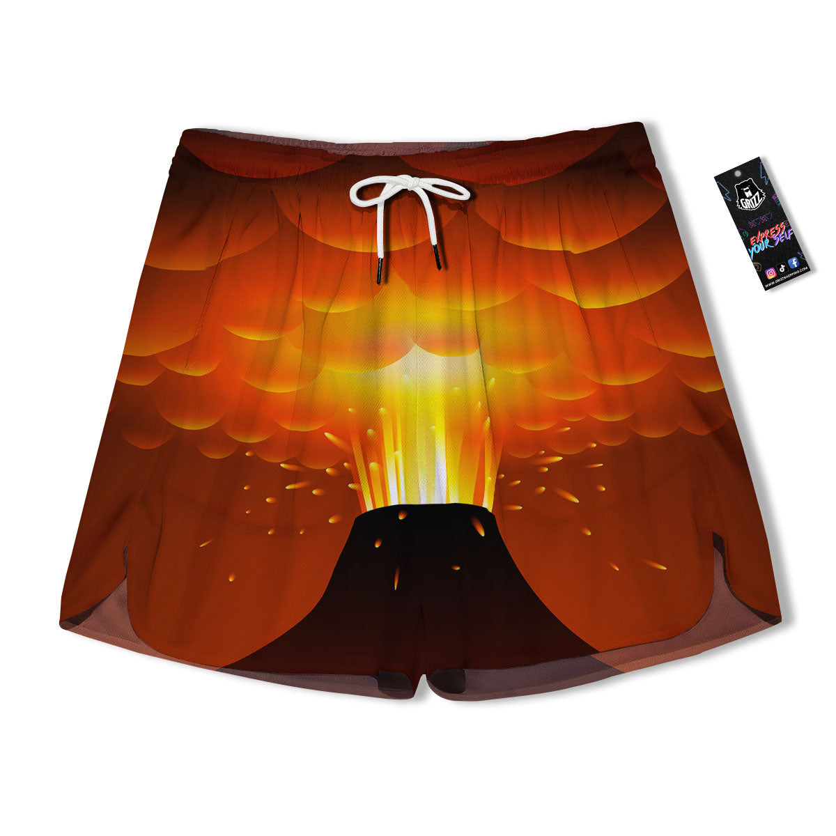 Volcano Erupt Print Men's Running Shorts-grizzshop