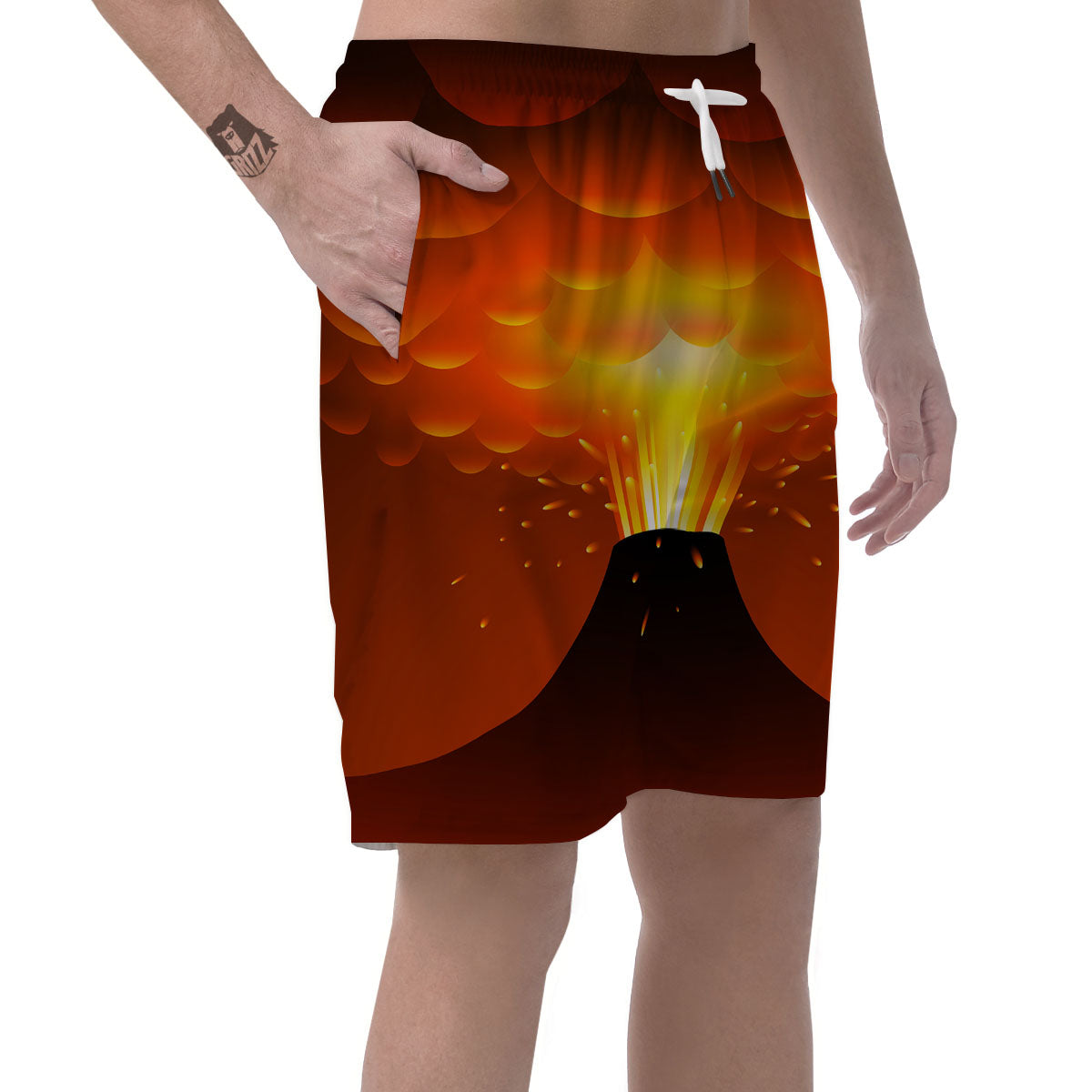 Volcano Erupt Print Men's Shorts-grizzshop