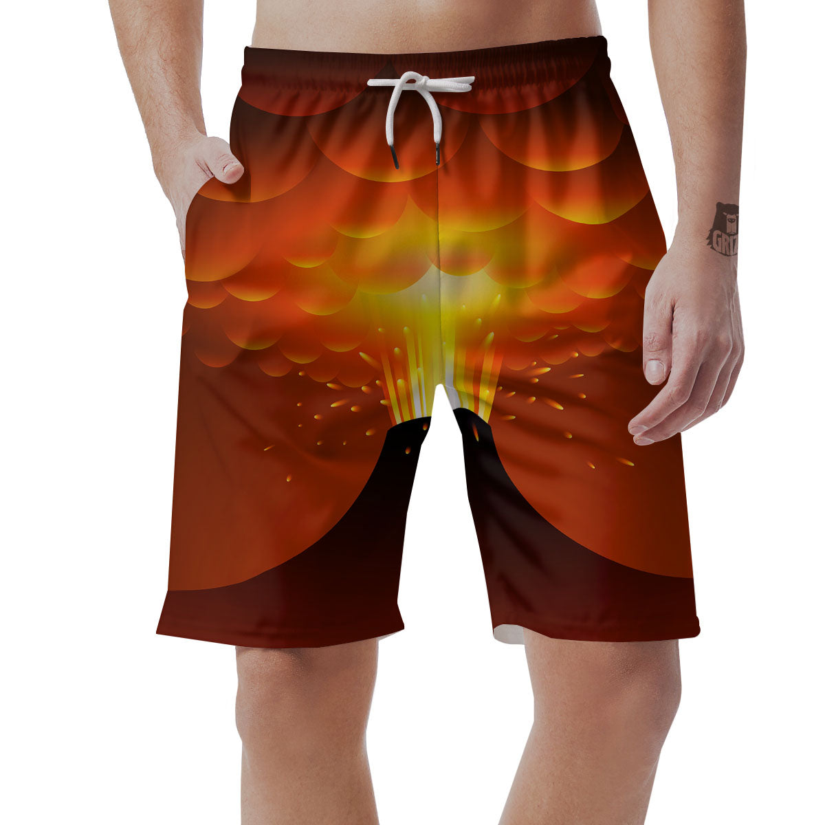 Volcano Erupt Print Men's Shorts-grizzshop