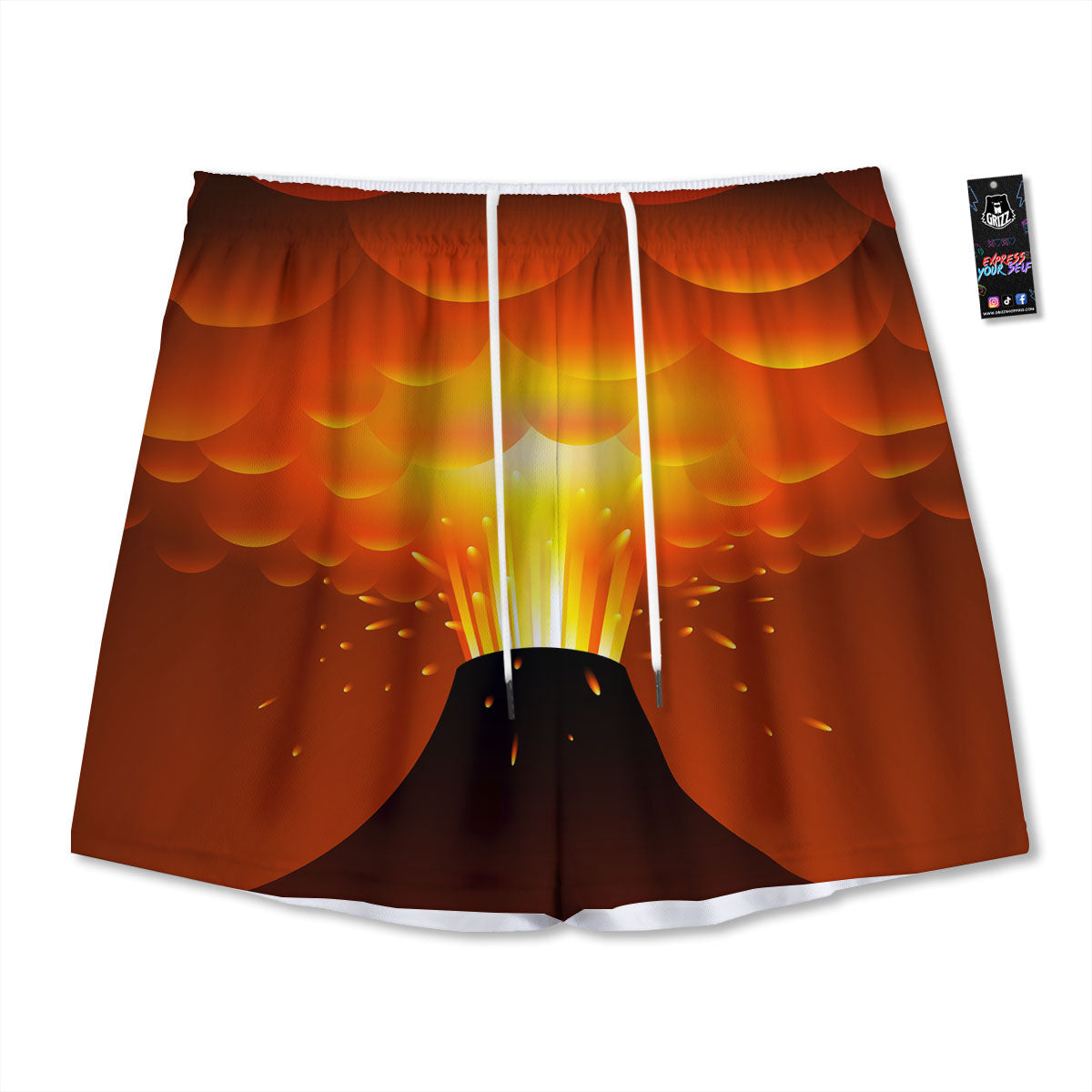 Volcano Erupt Print Mesh Shorts