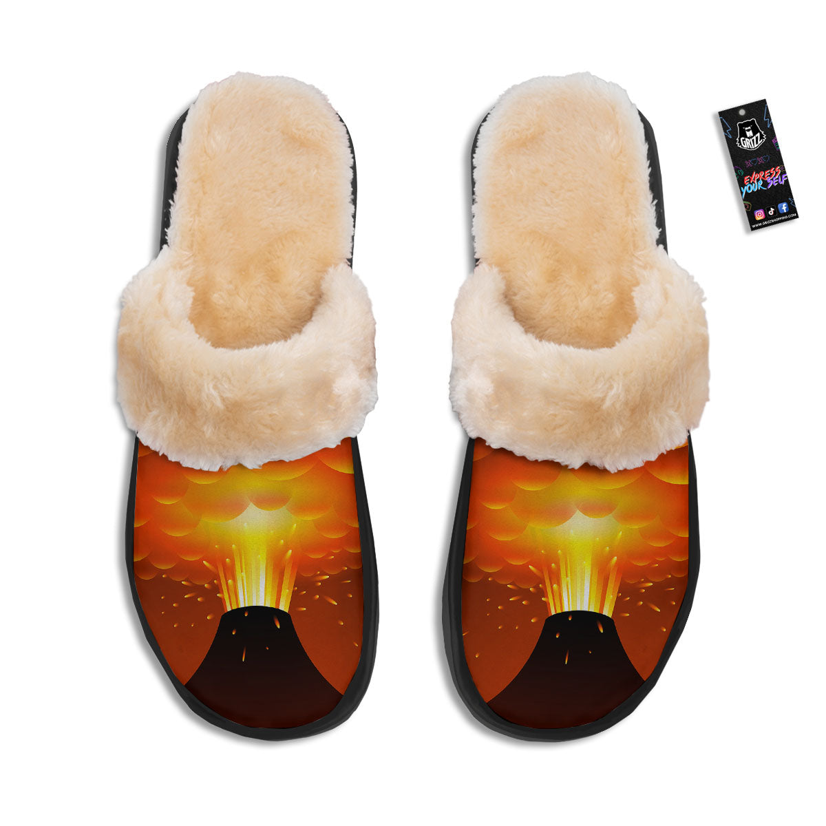 Volcano Erupt Print Slippers-grizzshop