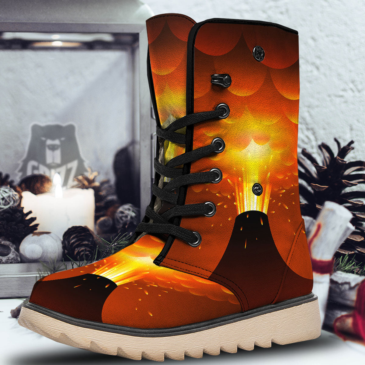 Volcano Erupt Print Snow Boots-grizzshop