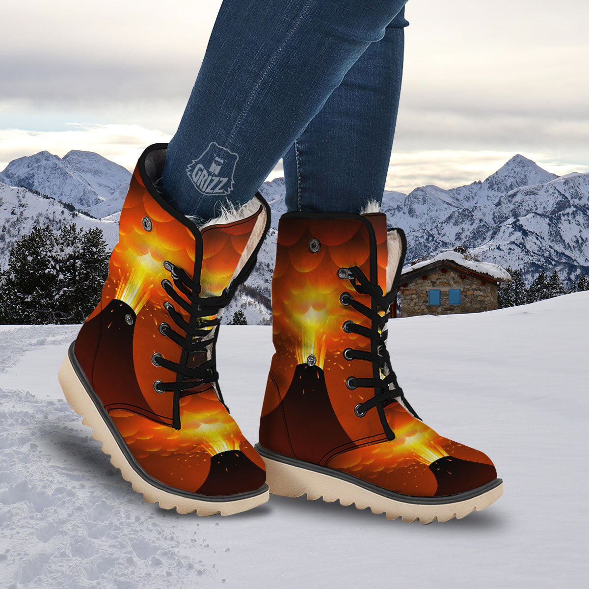 Volcano Erupt Print Snow Boots-grizzshop