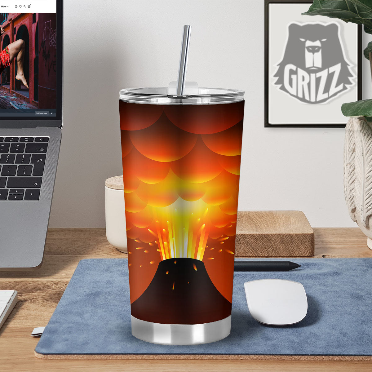 Volcano Erupt Print Tumbler-grizzshop