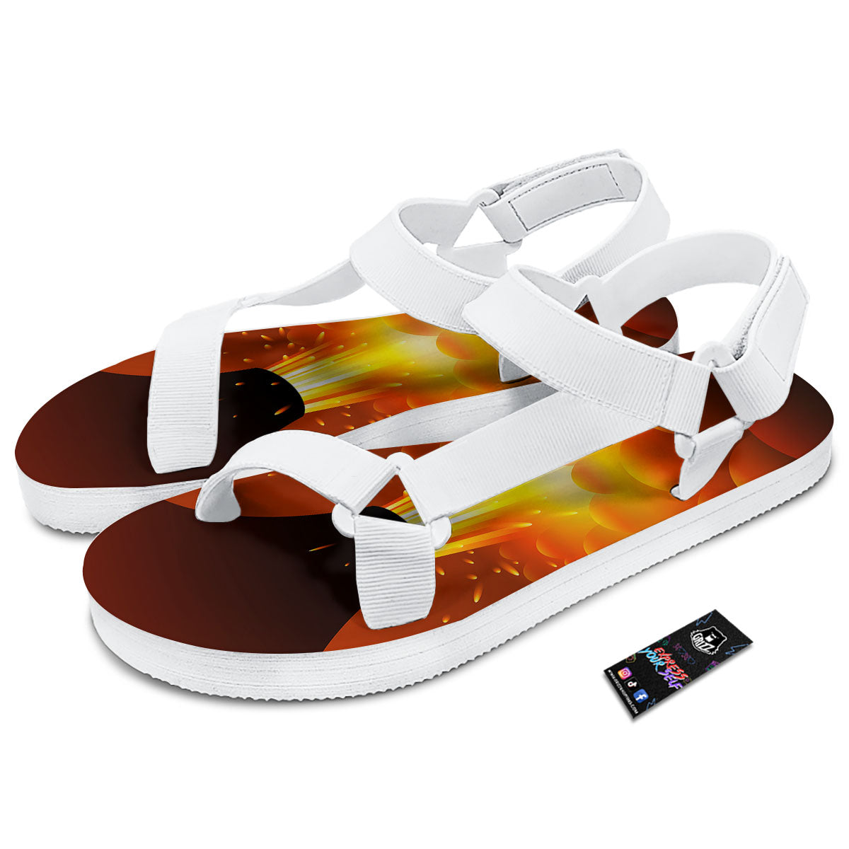 Volcano Erupt Print White Open Toe Sandals-grizzshop