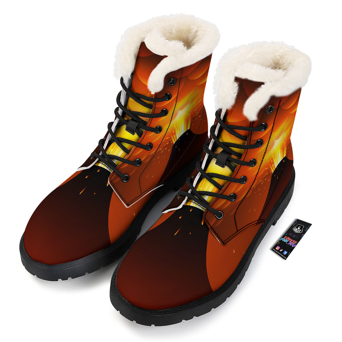 Volcano Erupt Print Winter Boots-grizzshop