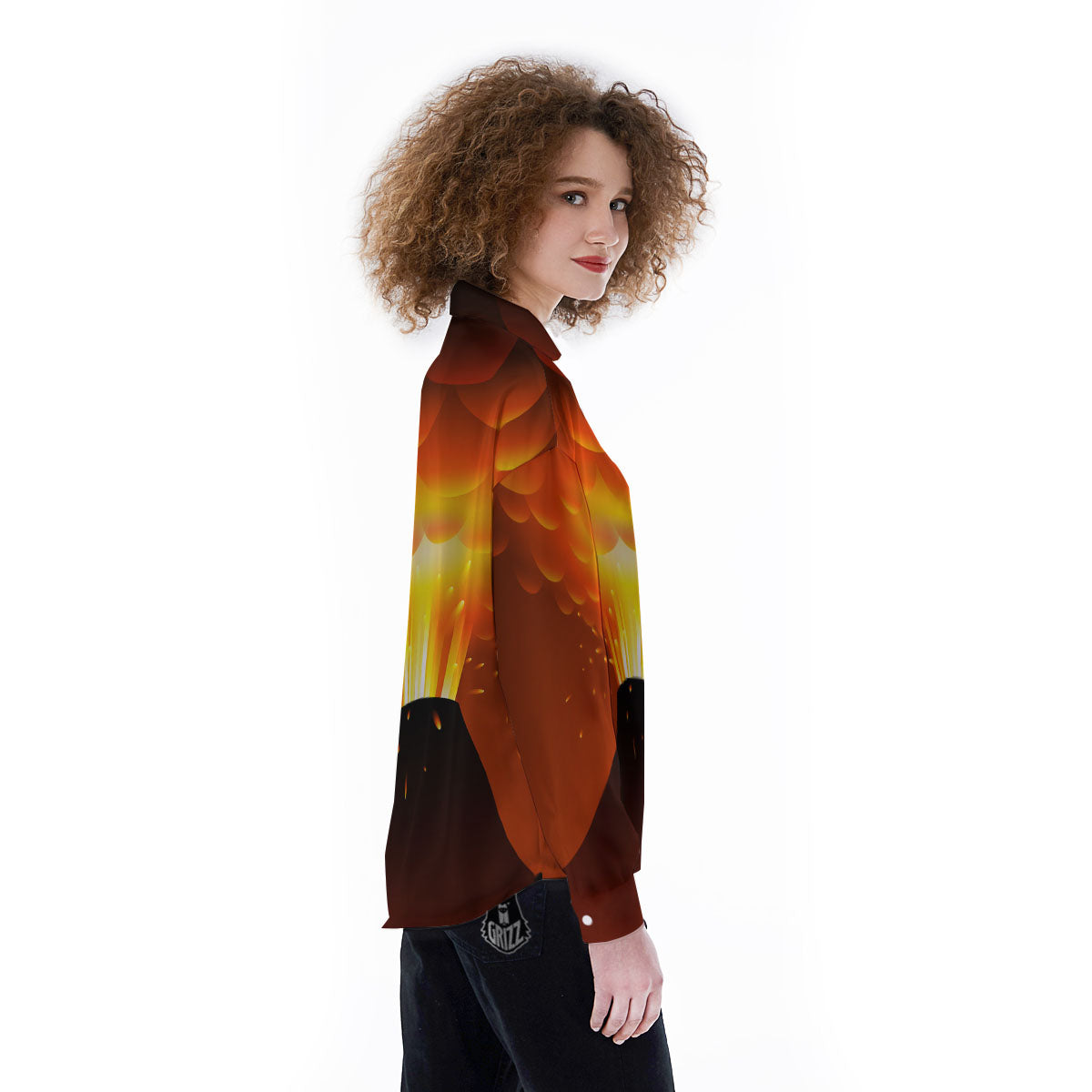 Volcano Erupt Print Women's Long Sleeve Shirts-grizzshop