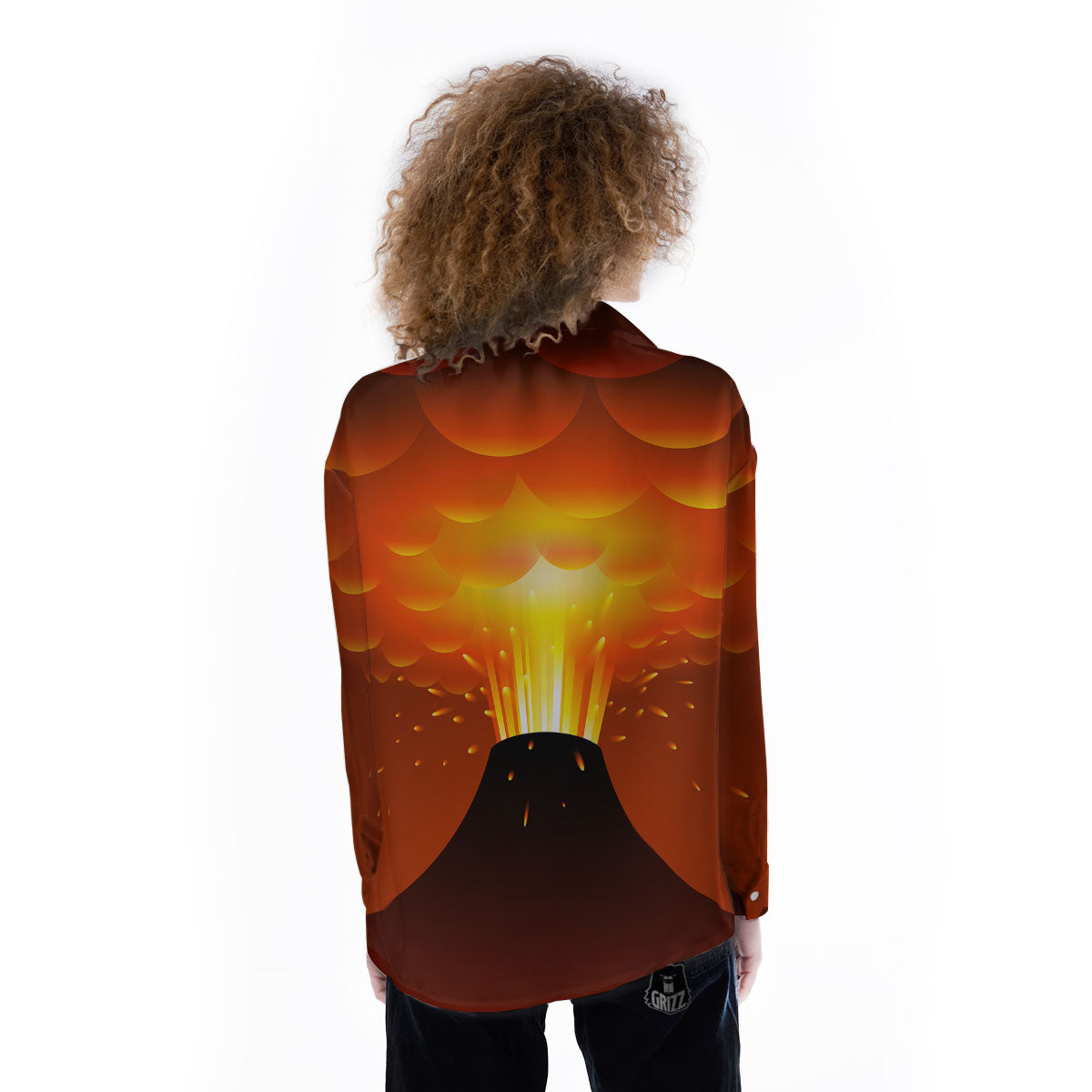Volcano Erupt Print Women's Long Sleeve Shirts-grizzshop