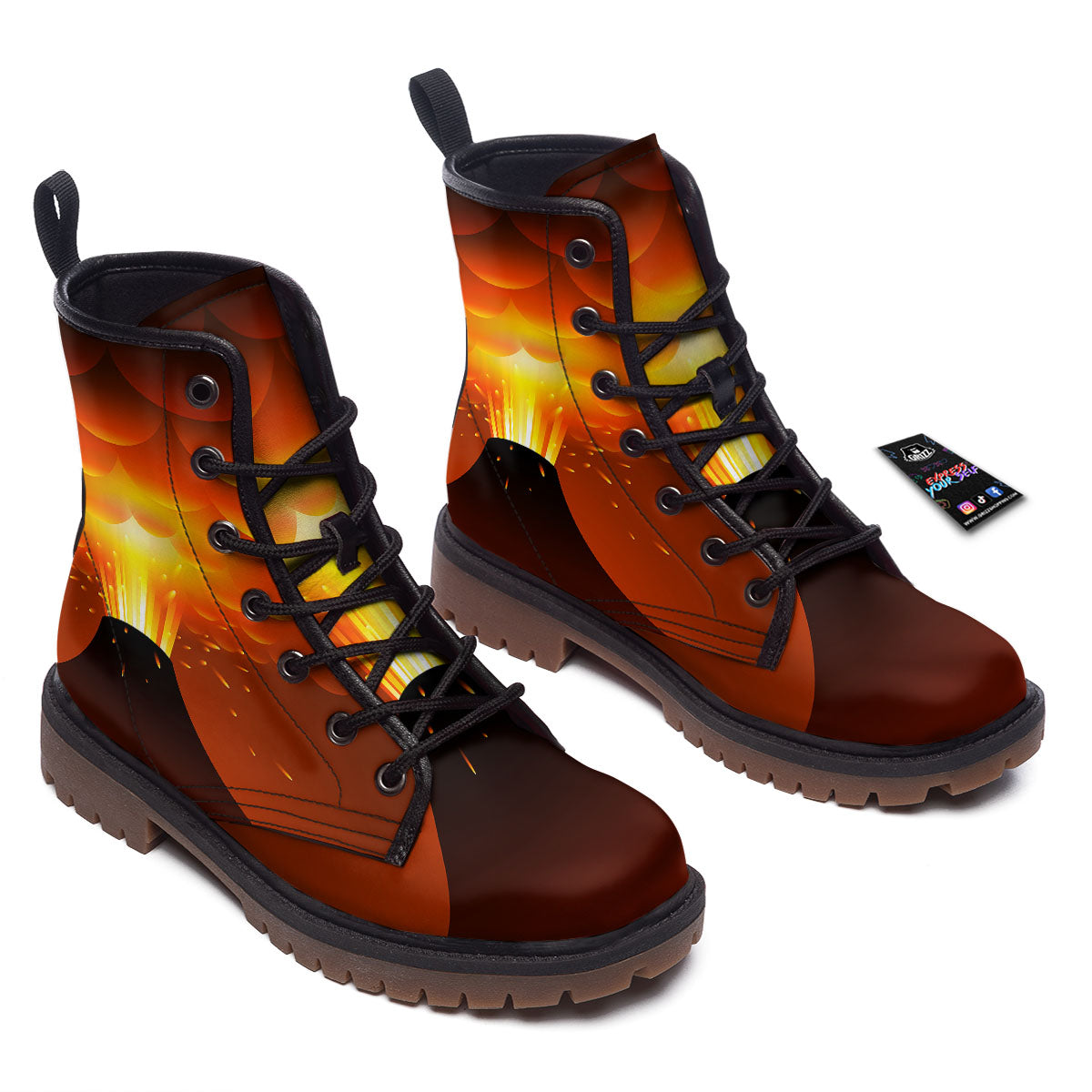 Volcano Erupt Print Work Boots-grizzshop