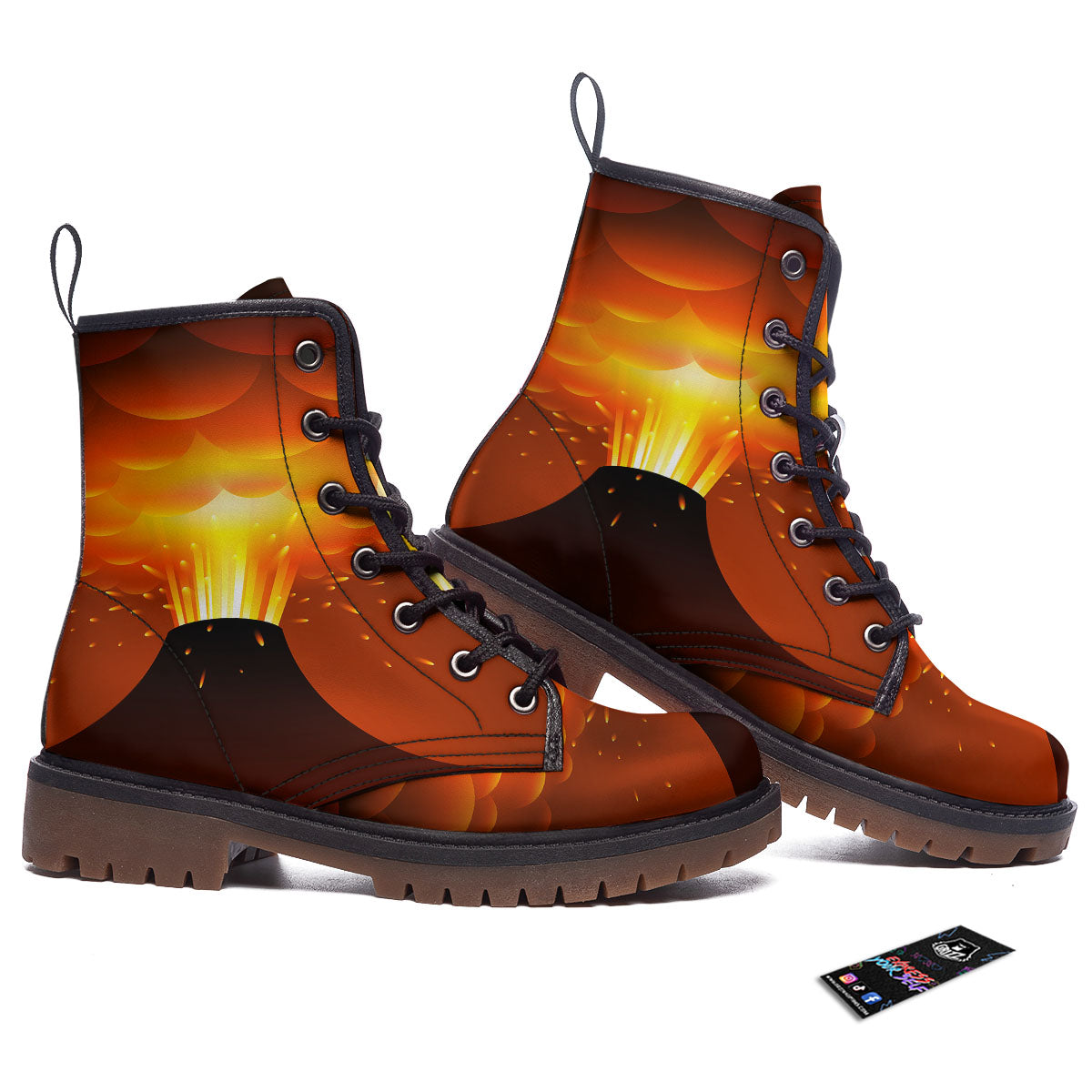 Volcano Erupt Print Work Boots-grizzshop
