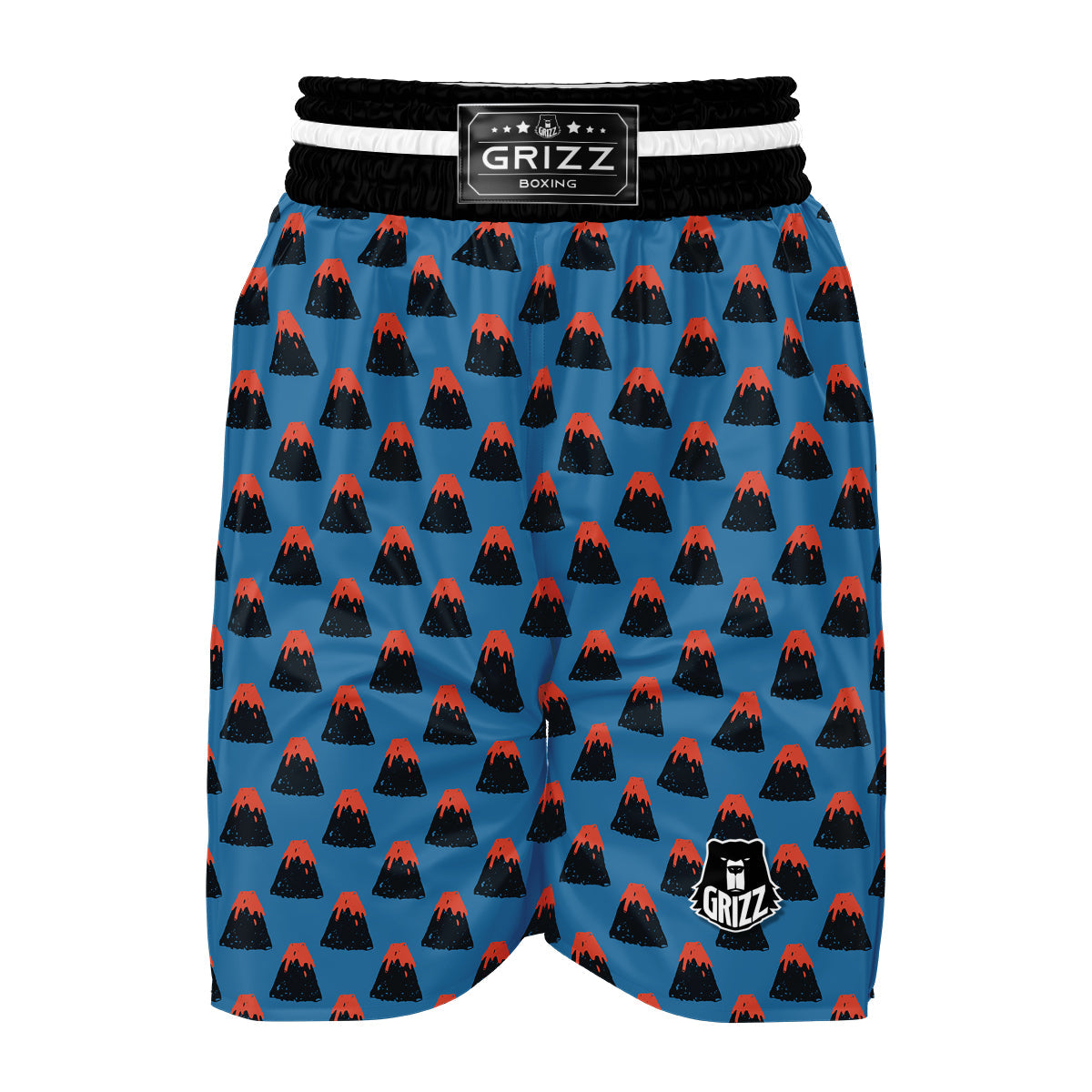 Volcano Hand Drawn Blue Print Pattern Boxing Shorts-grizzshop