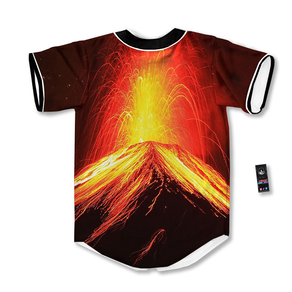 Volcano On Fire Print Baseball Jersey-grizzshop