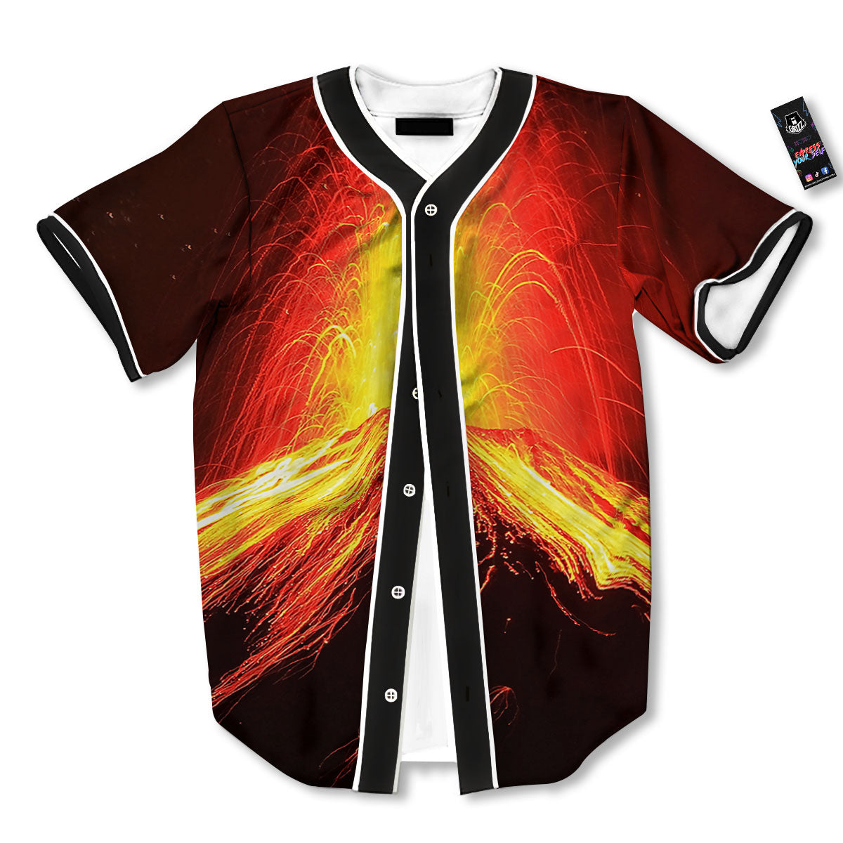 Volcano On Fire Print Baseball Jersey-grizzshop