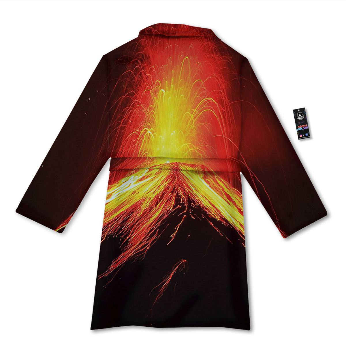 Volcano On Fire Print Bathrobe-grizzshop