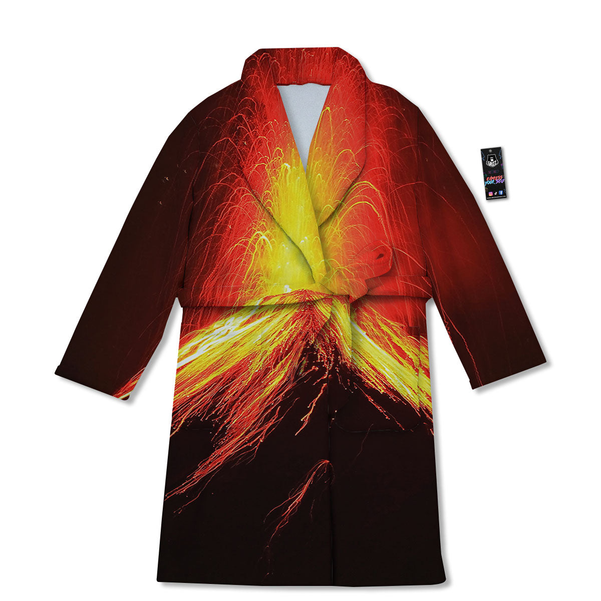 Volcano On Fire Print Bathrobe-grizzshop