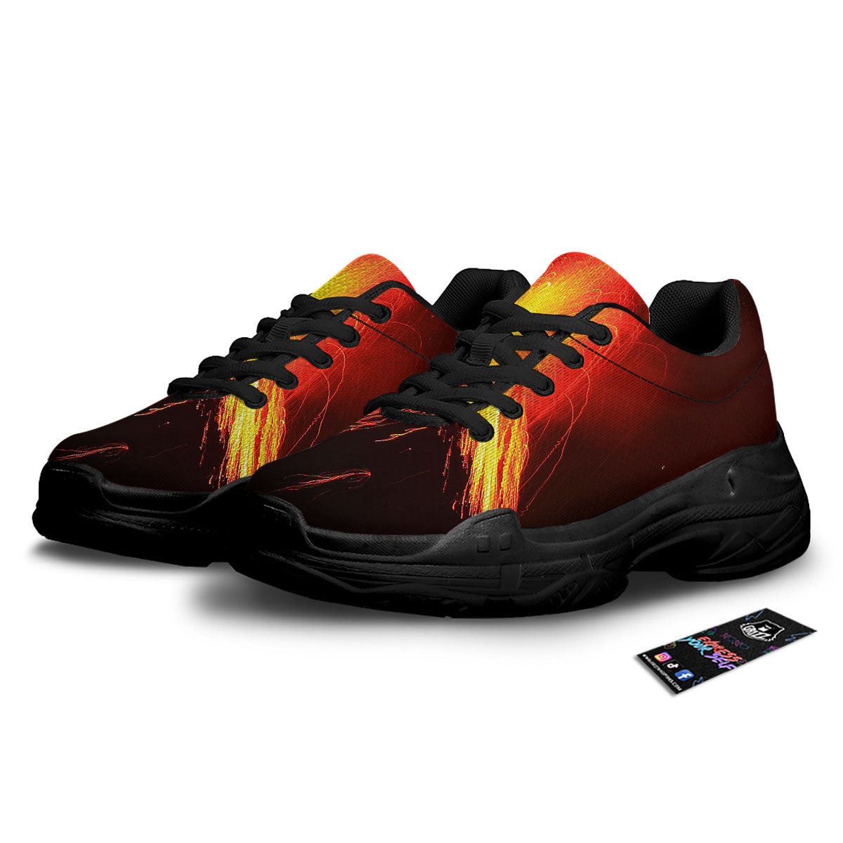 Volcano On Fire Print Black Chunky Shoes-grizzshop