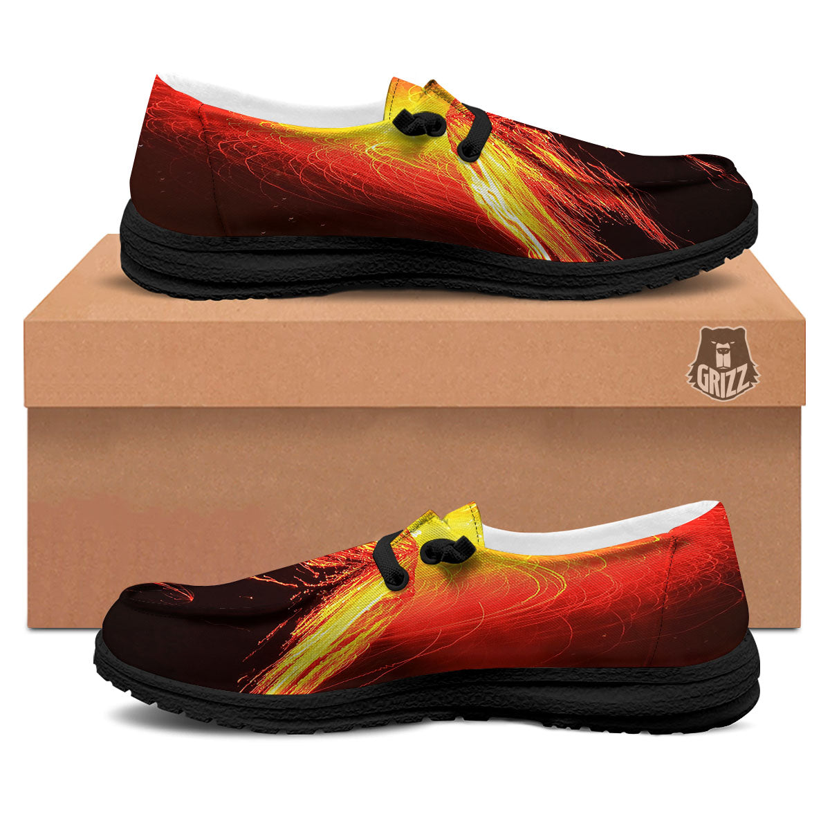 Volcano On Fire Print Black Loafers-grizzshop