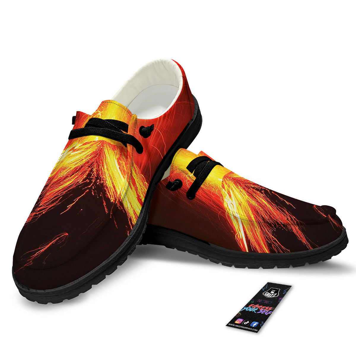 Volcano On Fire Print Black Loafers-grizzshop