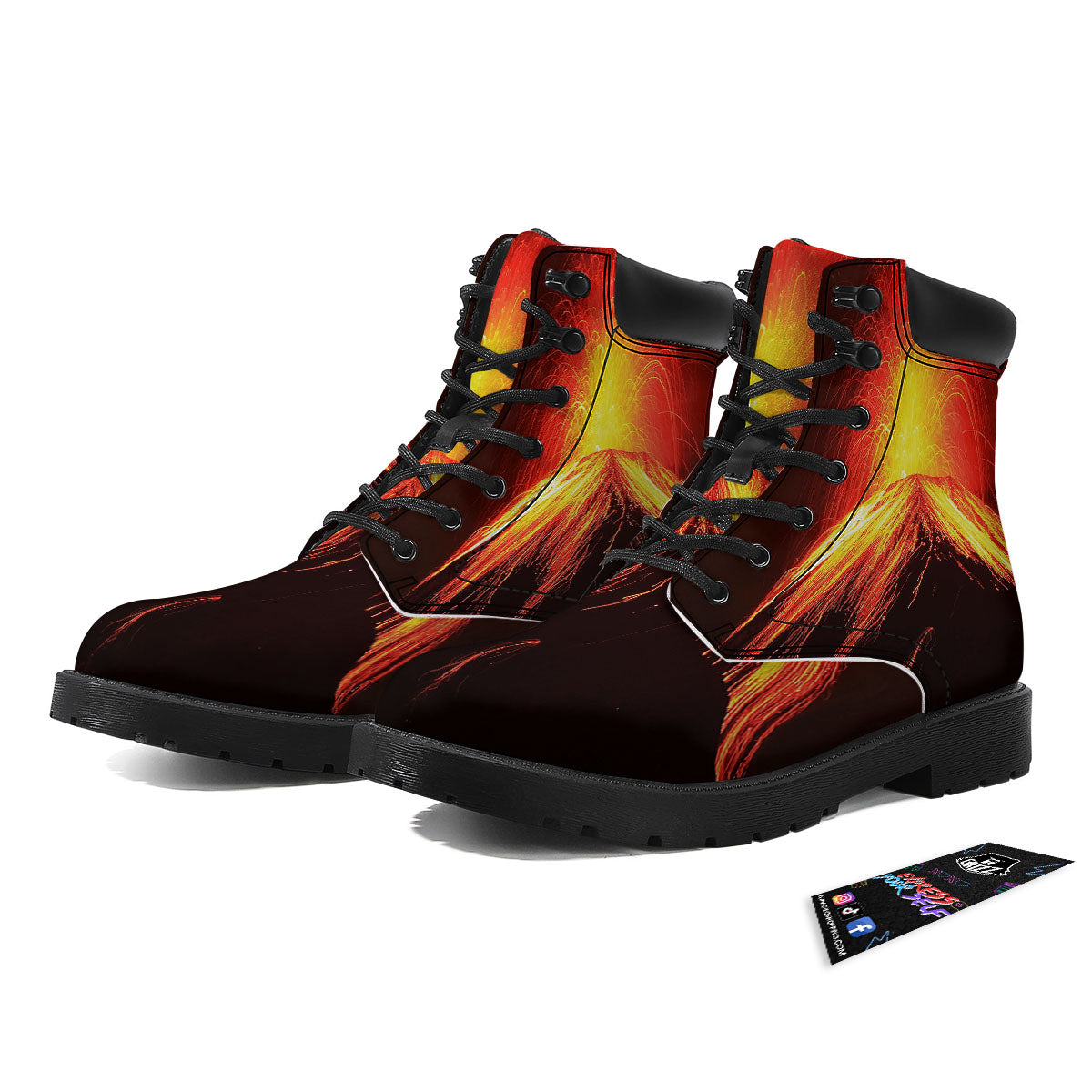 Volcano On Fire Print Boots-grizzshop