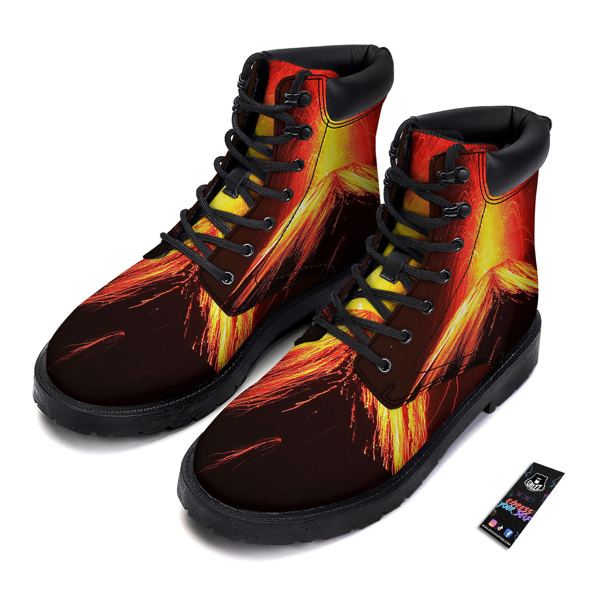 Volcano On Fire Print Boots-grizzshop