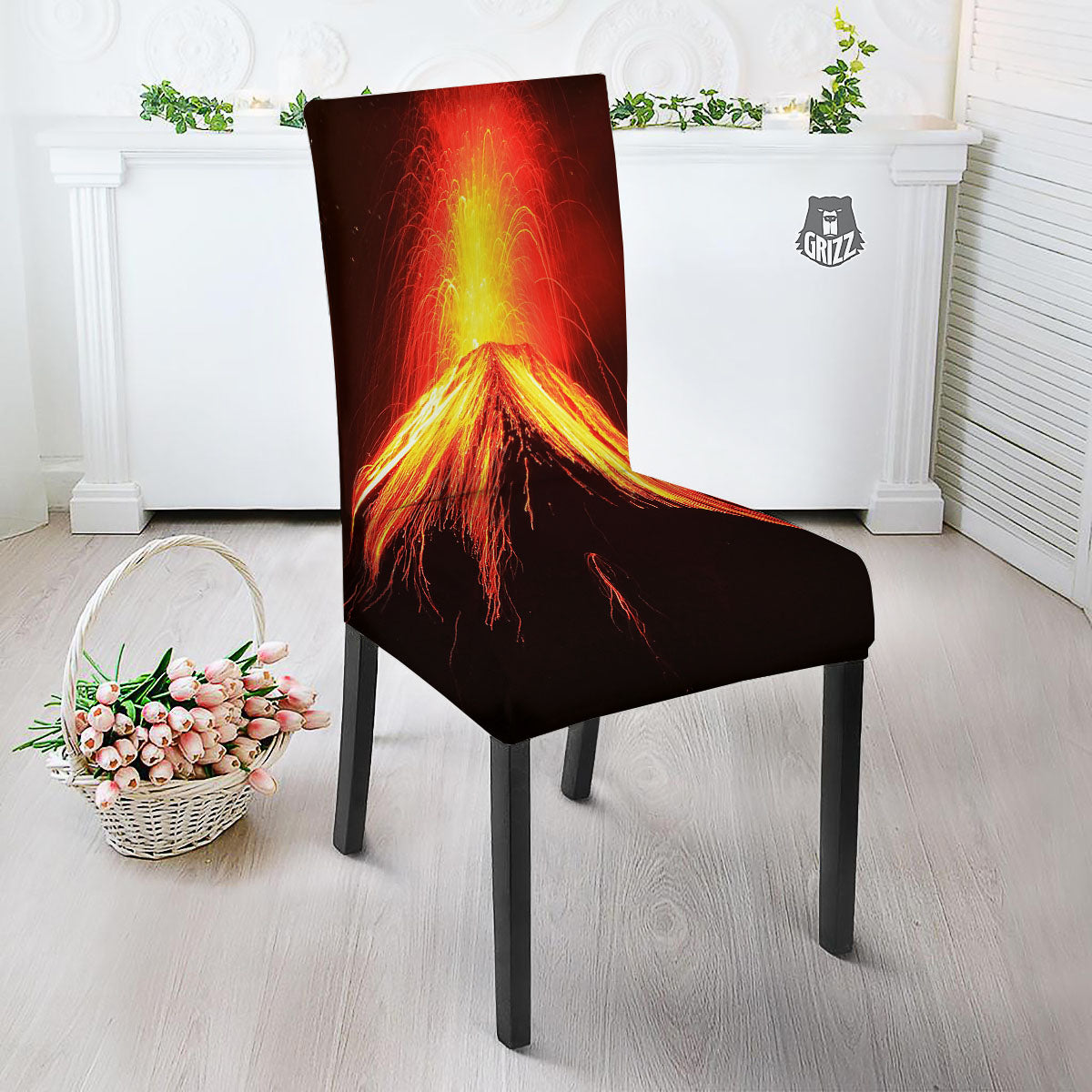 Volcano On Fire Print Dining Chair Slipcover-grizzshop