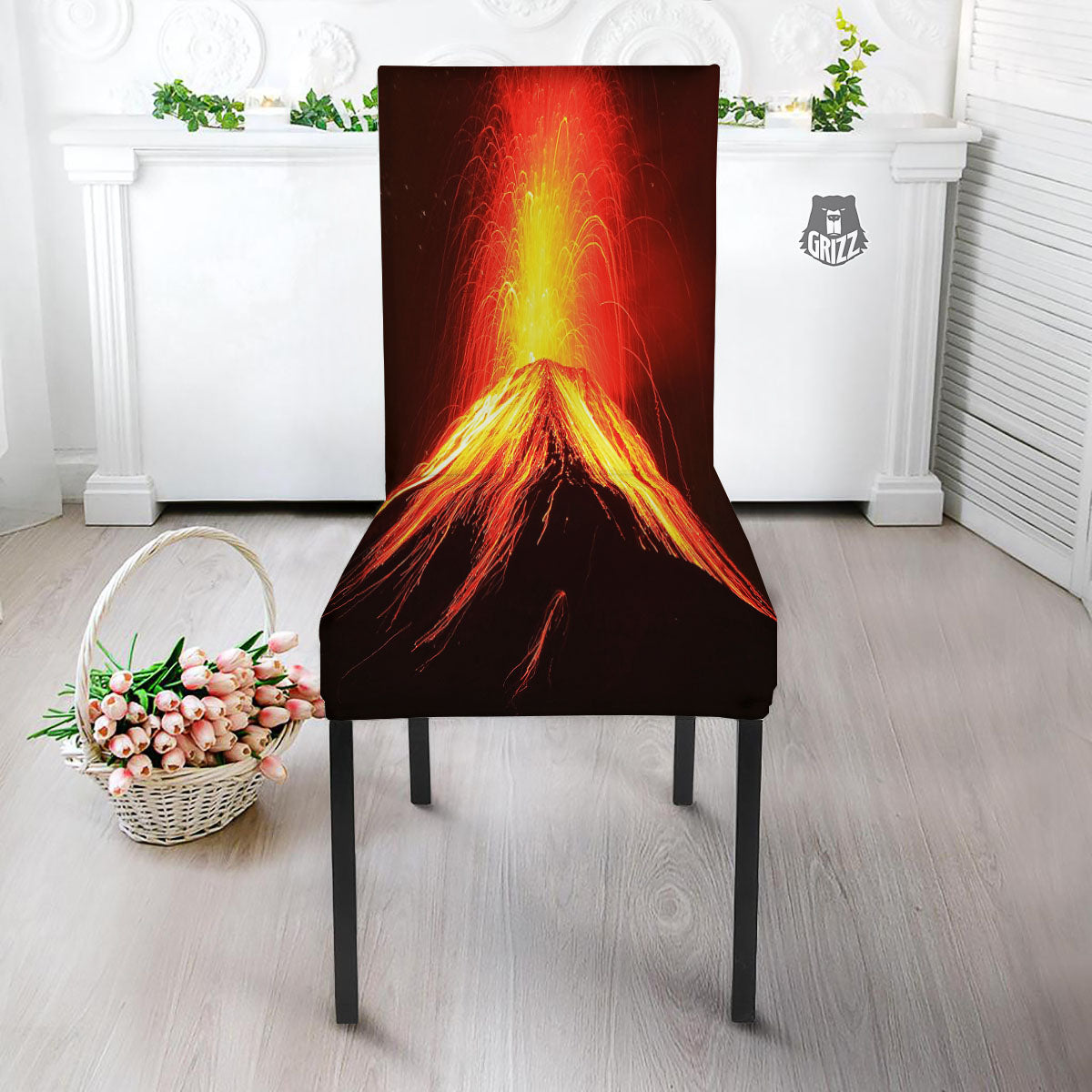 Volcano On Fire Print Dining Chair Slipcover-grizzshop