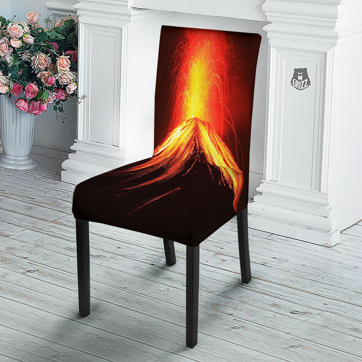 Volcano On Fire Print Dining Chair Slipcover-grizzshop