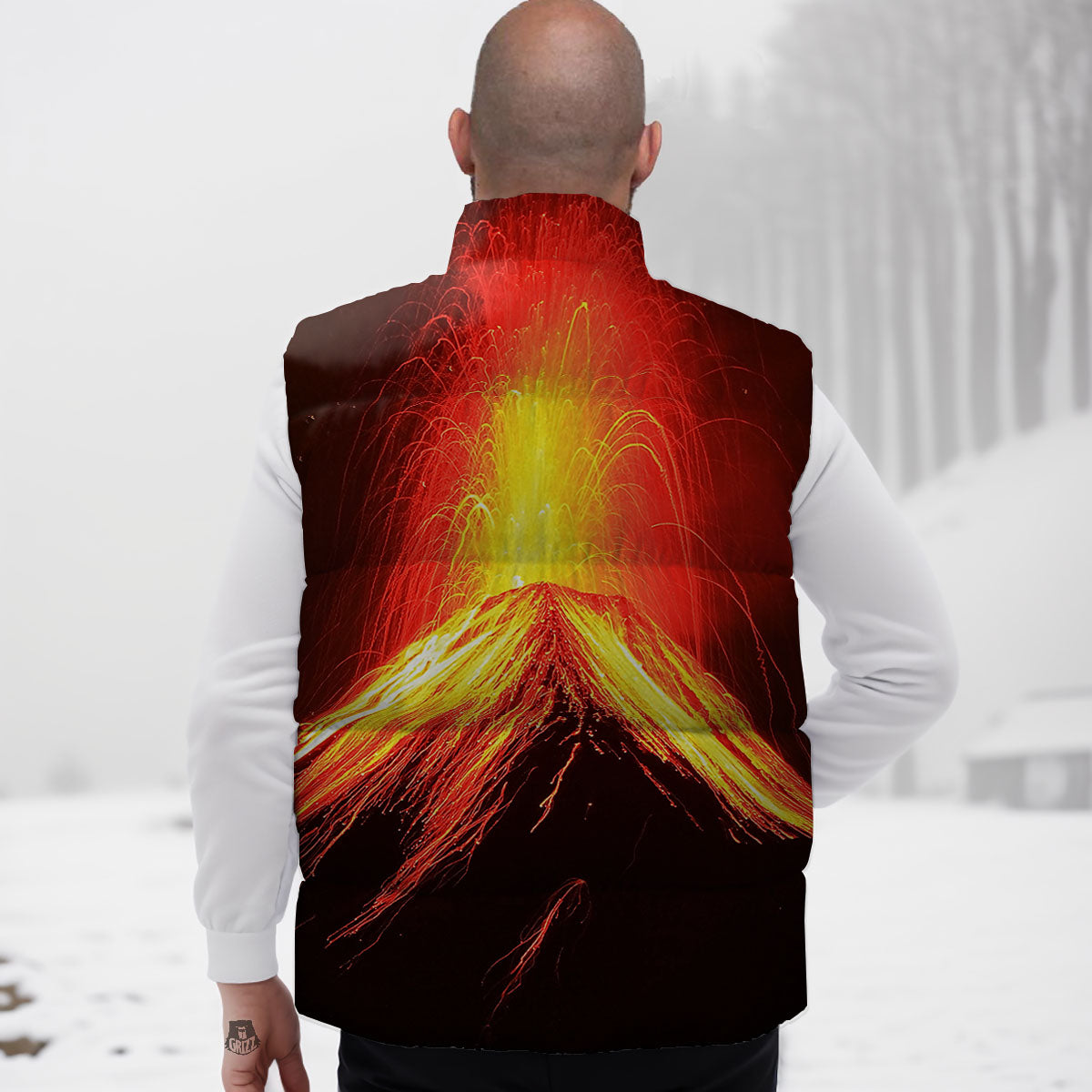 Volcano On Fire Print Down Vest