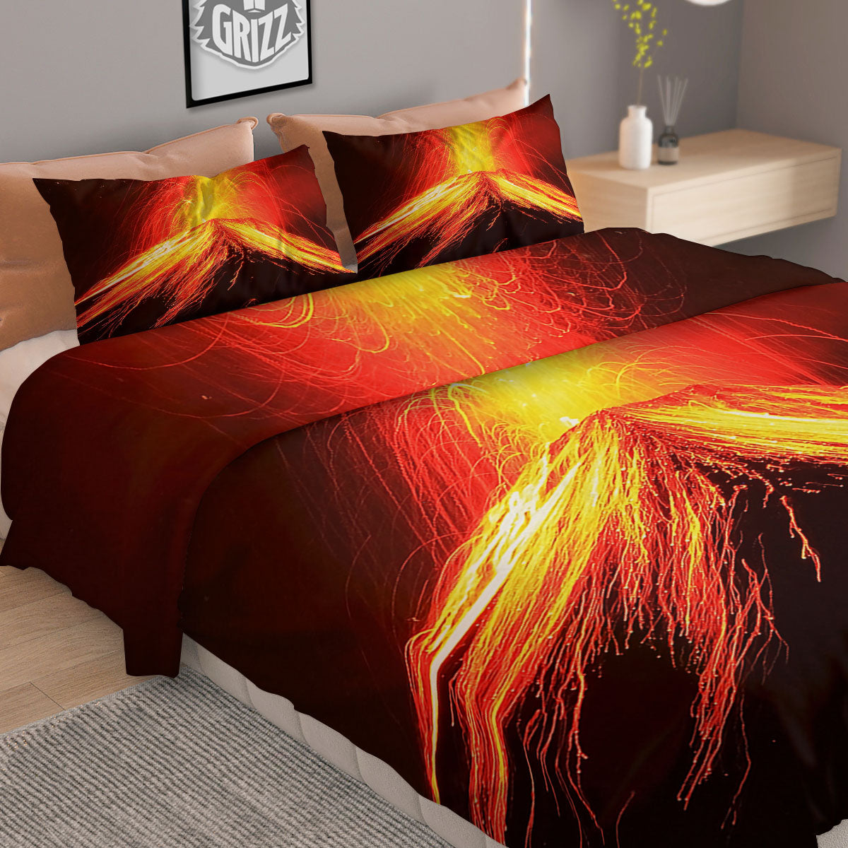 Volcano On Fire Print Duvet Cover Bedding Set