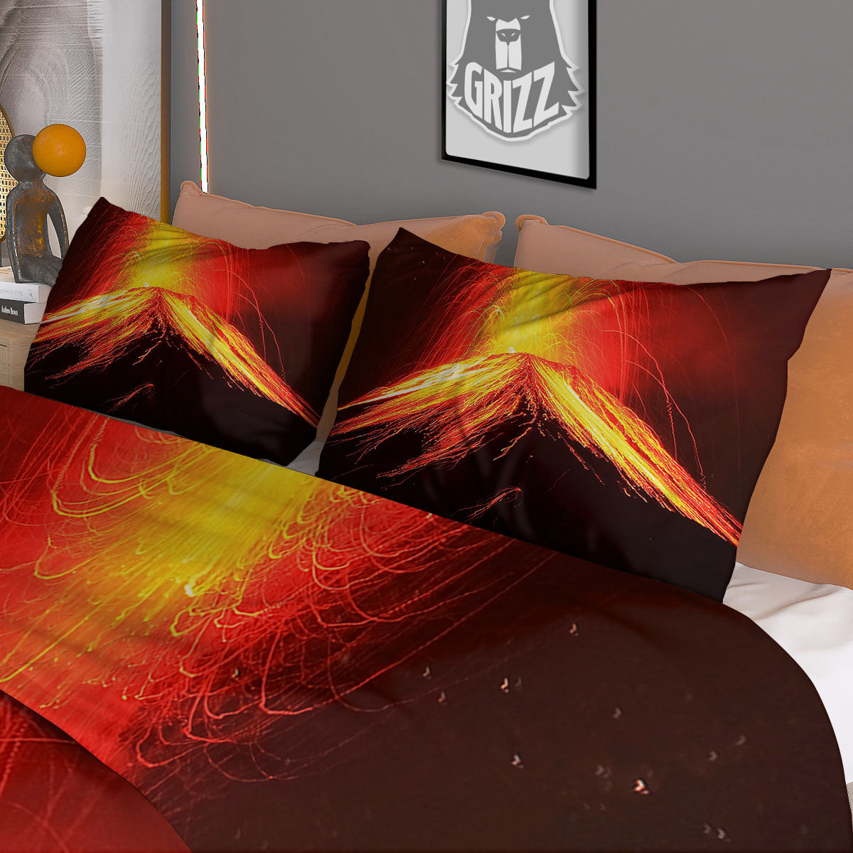 Volcano On Fire Print Duvet Cover Bedding Set