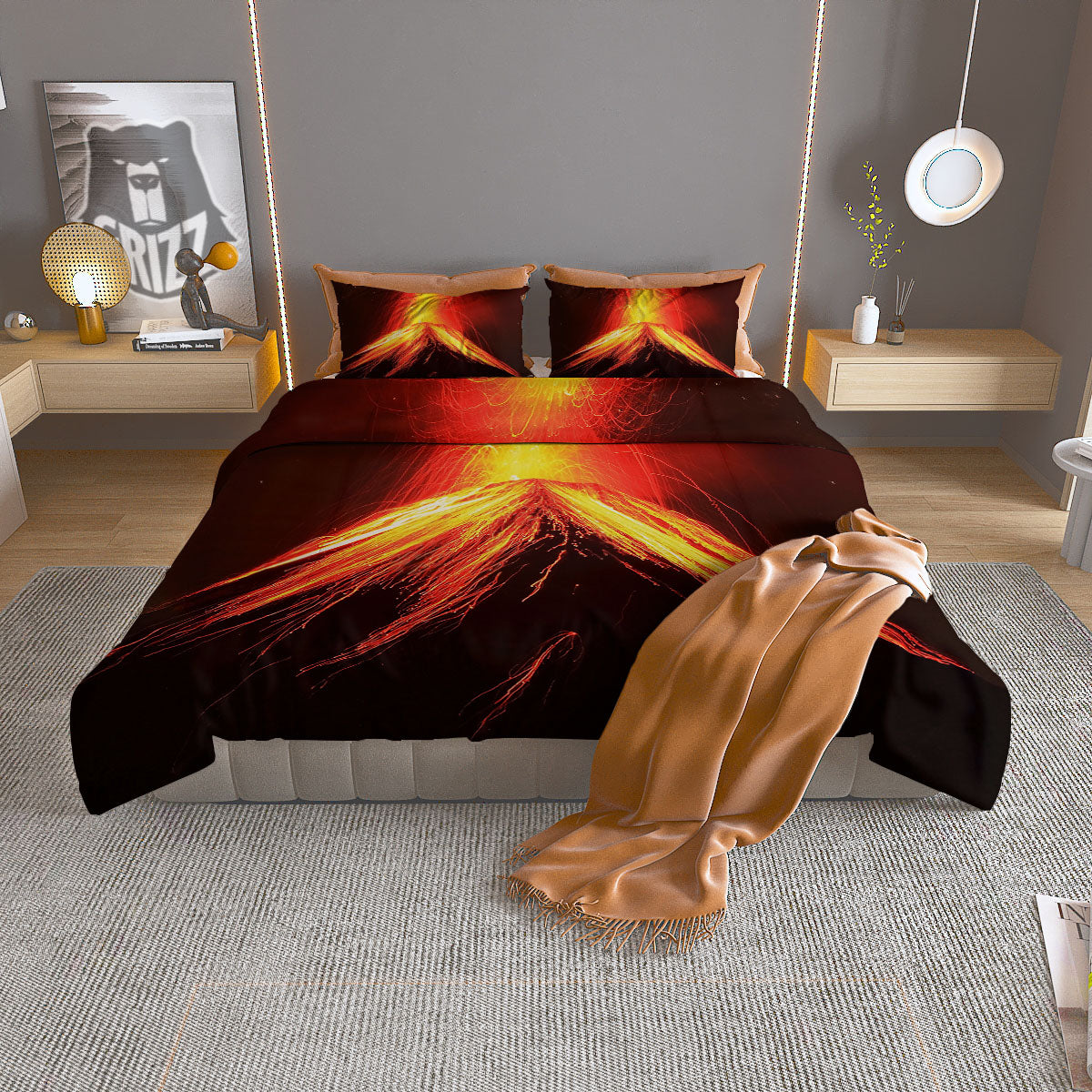 Volcano On Fire Print Duvet Cover Bedding Set