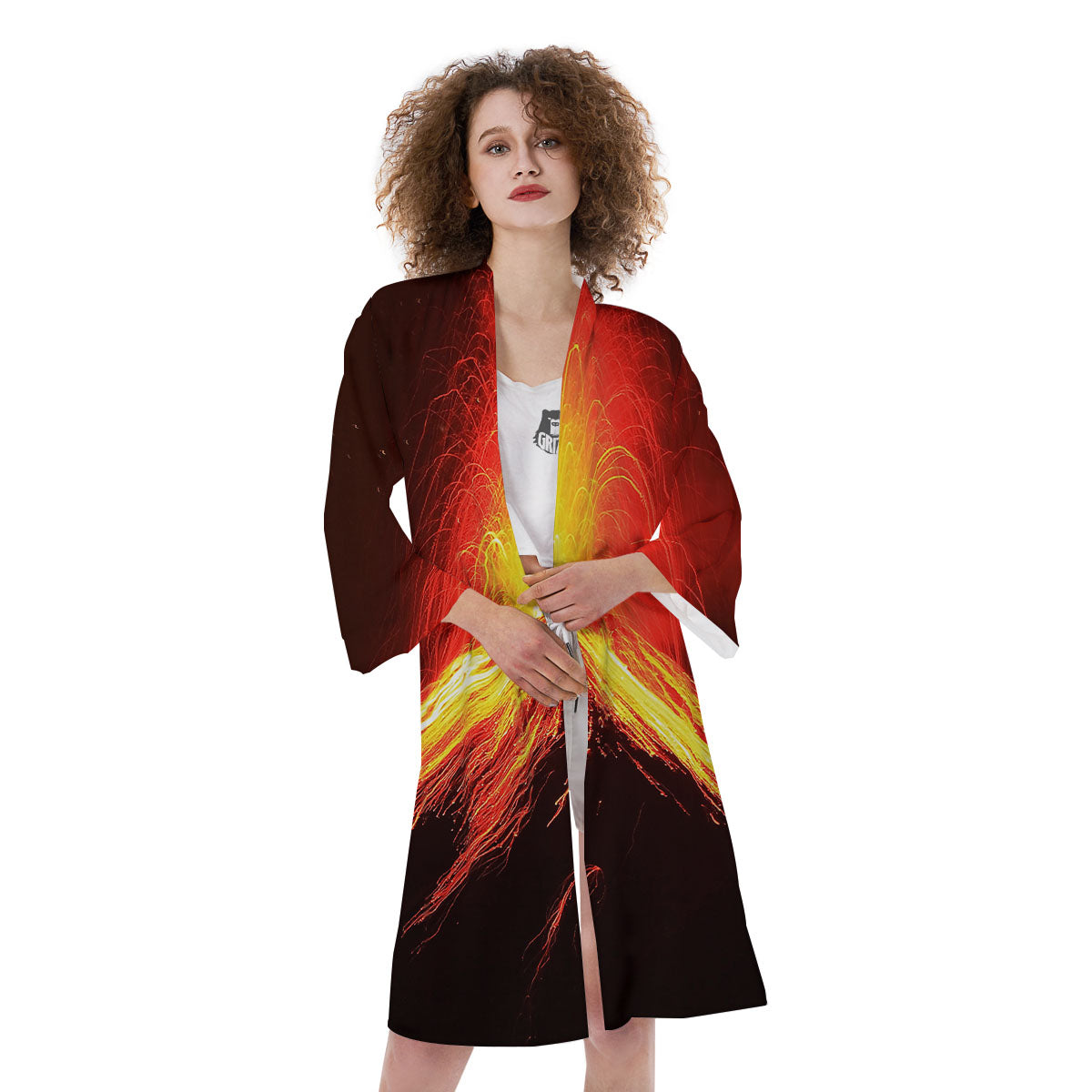 Volcano On Fire Print Kimono-grizzshop