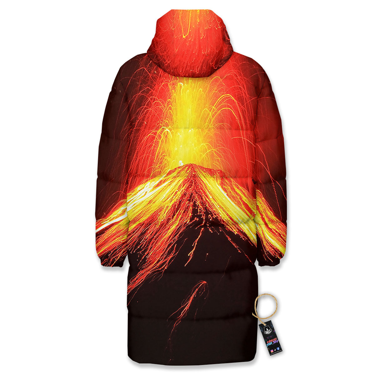 Volcano On Fire Print Long Down Jacket-grizzshop