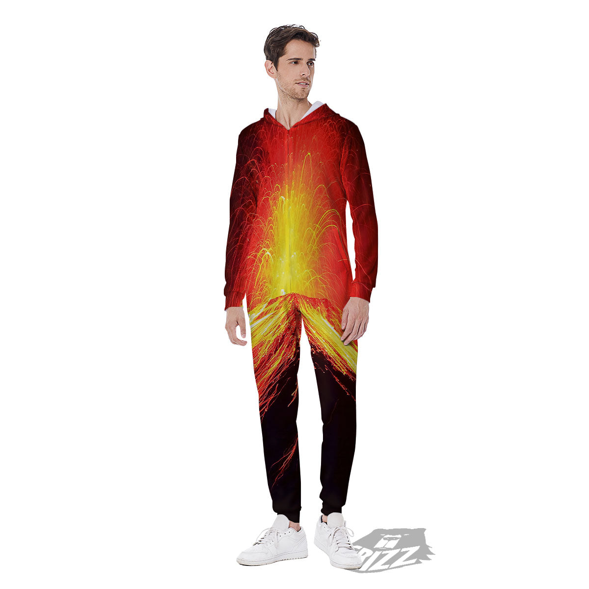 Volcano On Fire Print Men's Jumpsuit-grizzshop