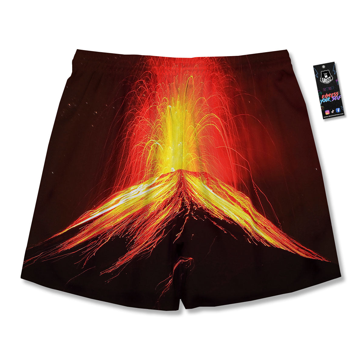 Volcano On Fire Print Men's Running Shorts-grizzshop
