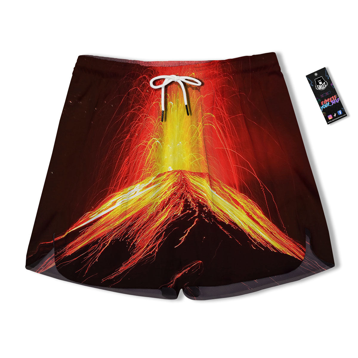 Volcano On Fire Print Men's Running Shorts-grizzshop