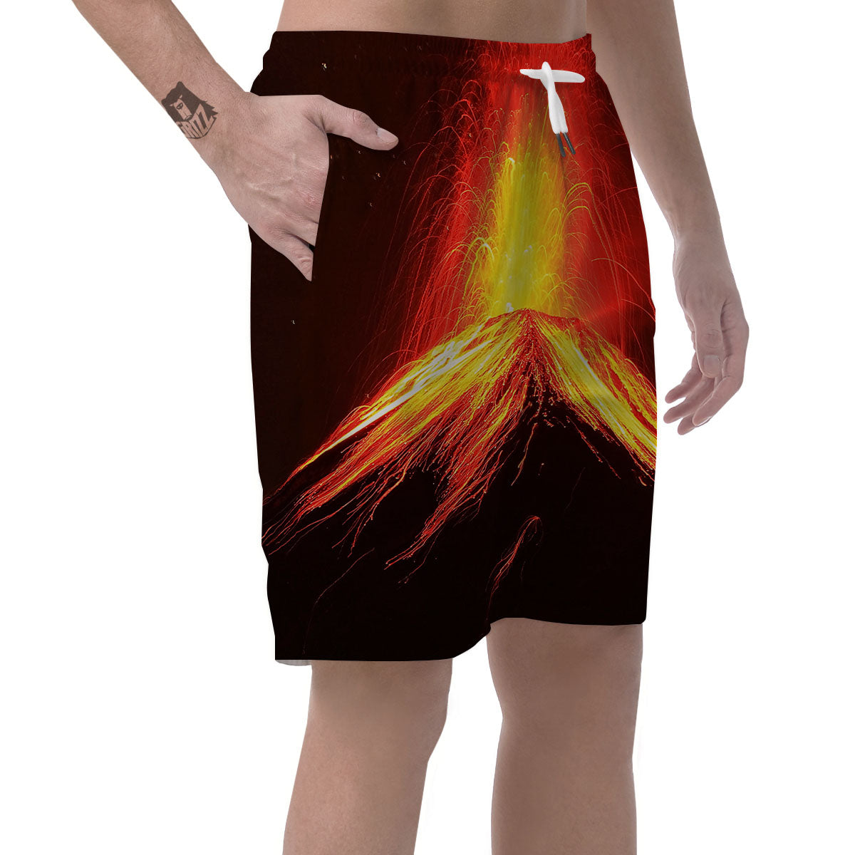 Volcano On Fire Print Men's Shorts-grizzshop