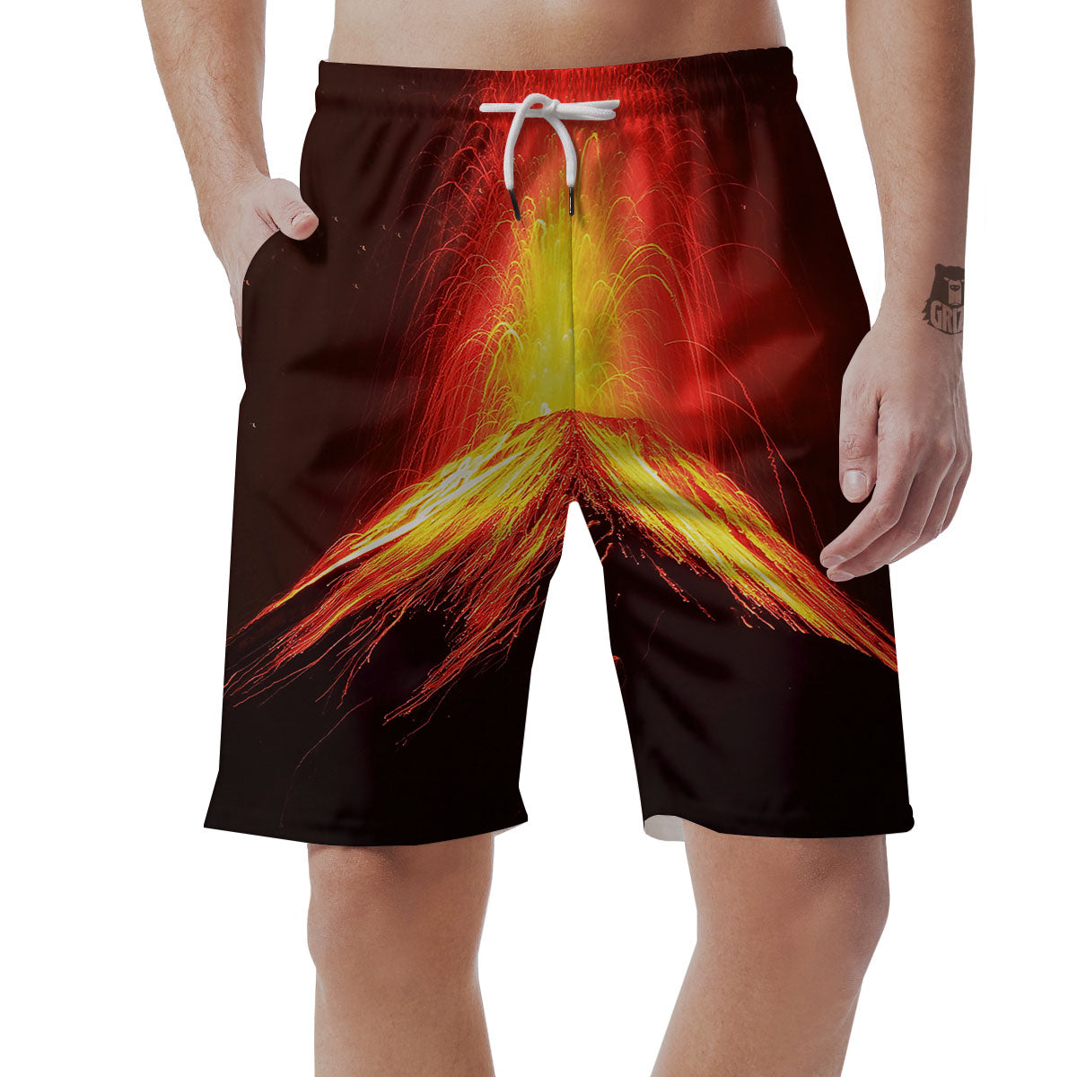 Volcano On Fire Print Men's Shorts-grizzshop