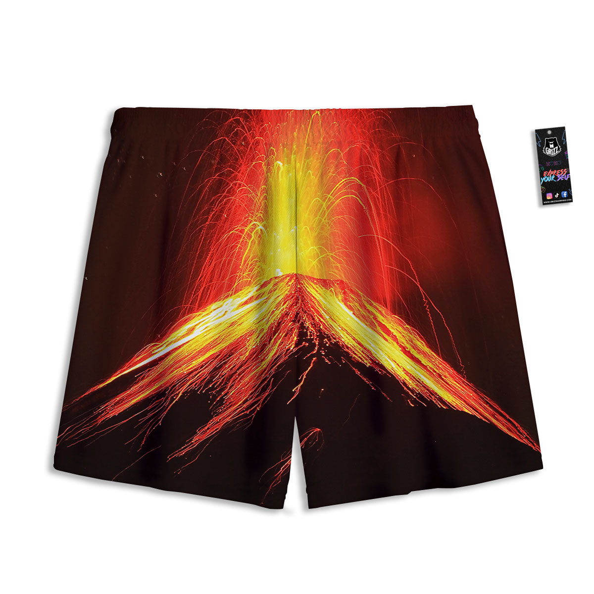 Volcano On Fire Print Mesh Shorts
