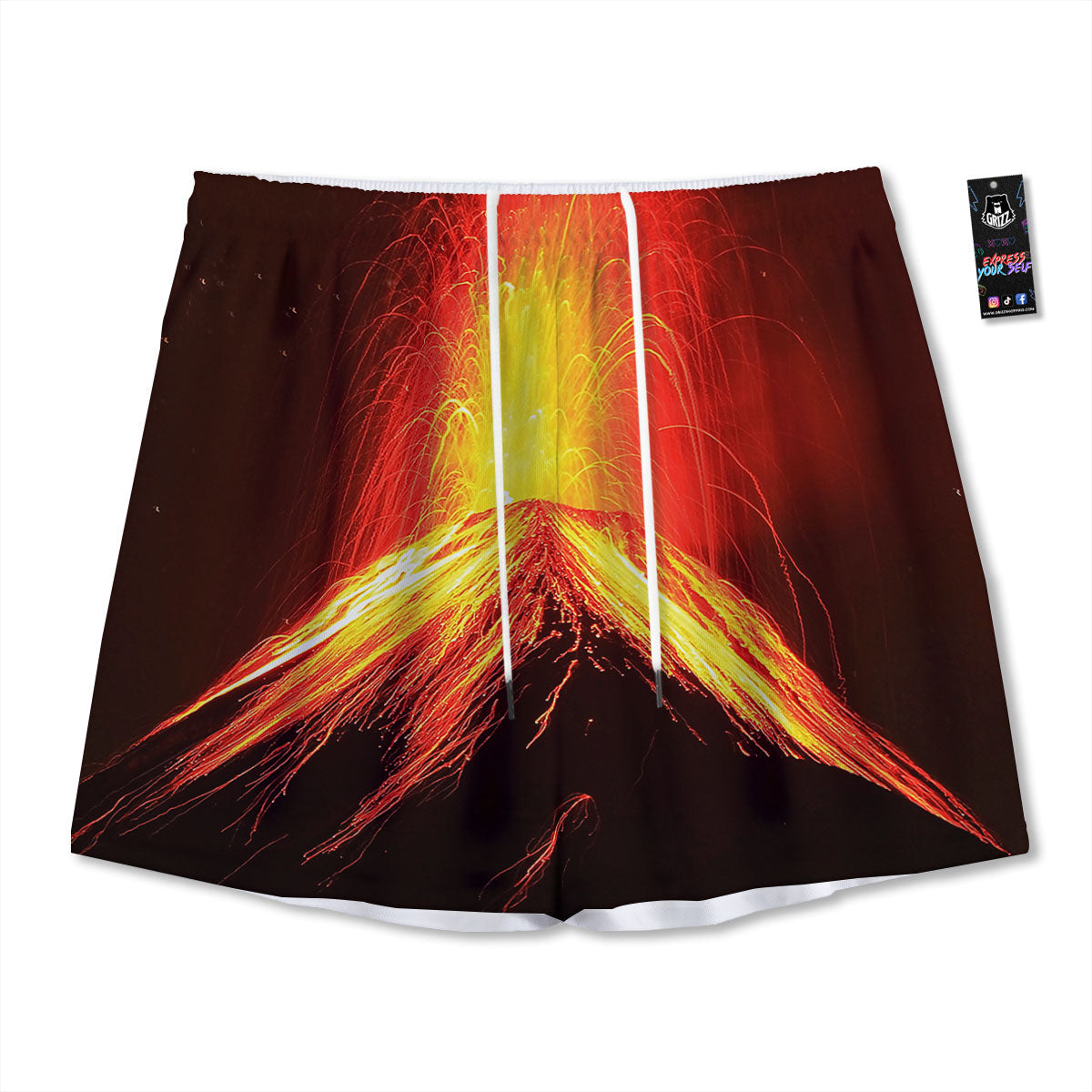Volcano On Fire Print Mesh Shorts