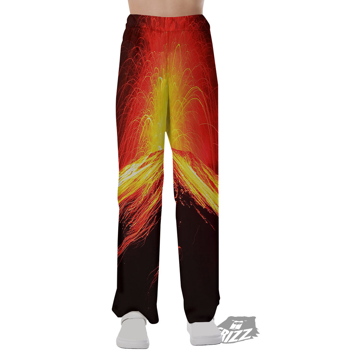 Volcano On Fire Print Pajama Pants-grizzshop
