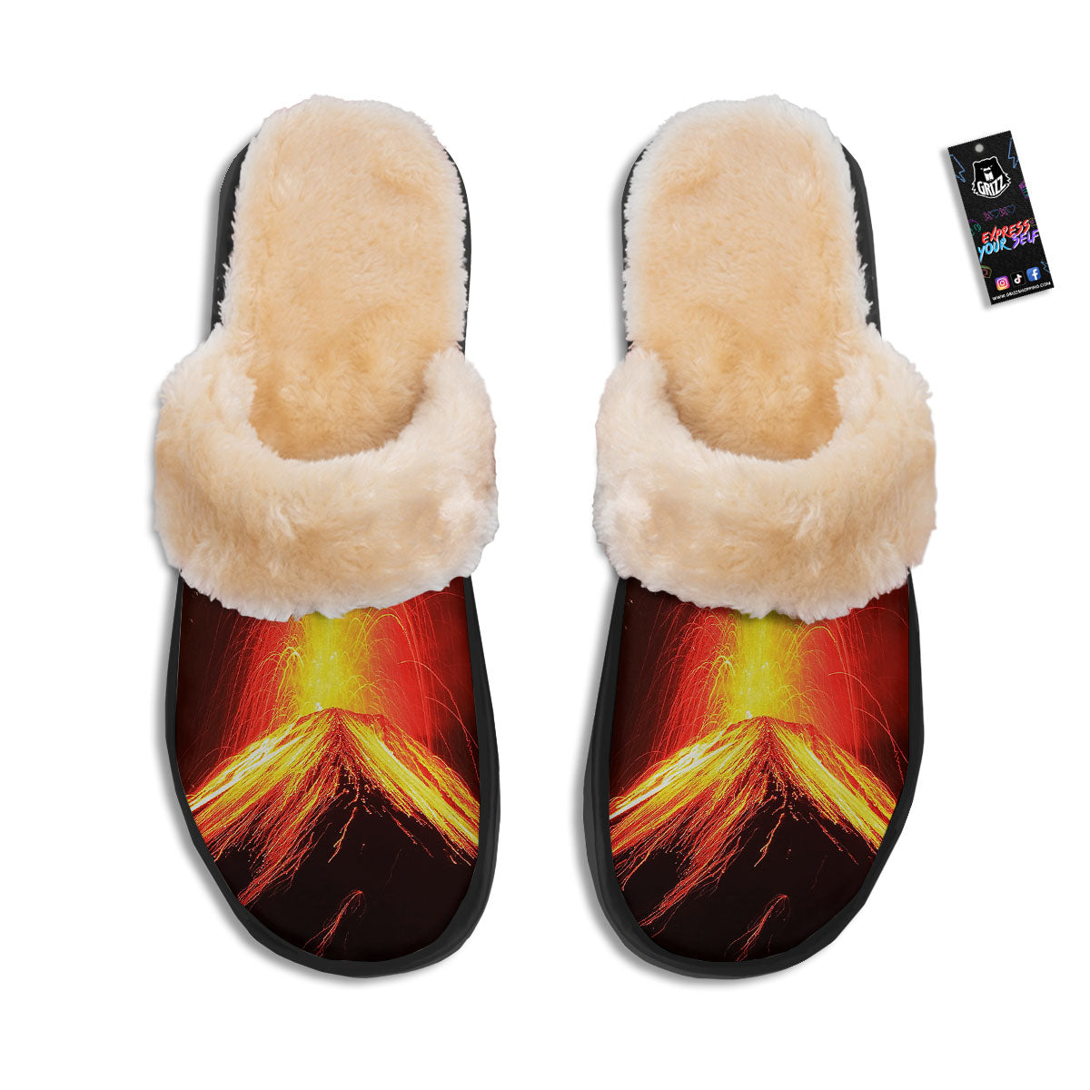 Volcano On Fire Print Slippers-grizzshop